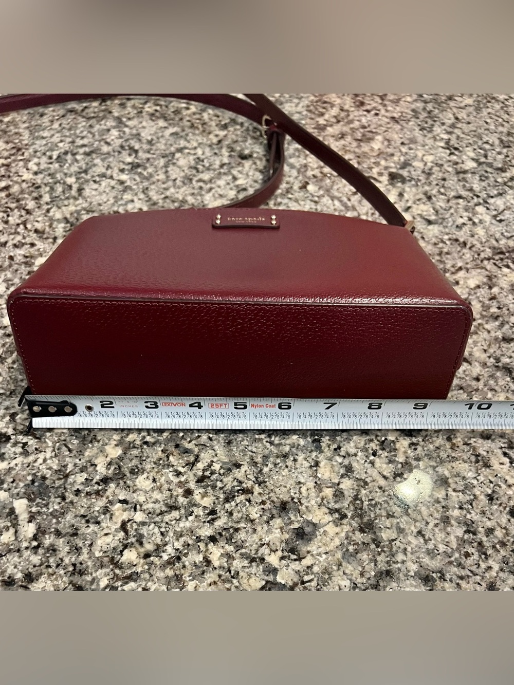 kate spade burgundy pebble leather crossbody with gold hardware - Picture 9 of 11